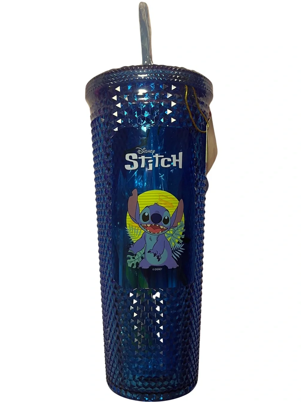 Disney Blue diamond Stitch Tumbler with Lid and Straw